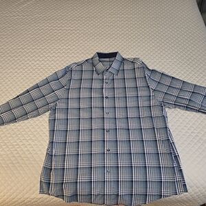 Tasso Elba (XL) Navy, Green and White Plaid Button-Down Shirt (CLEAN)